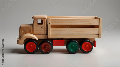 A wooden toy truck isolated on white background,generative.ai