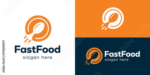 Creative simple fast food logo template. Spoon plate with fast symbol logo design vector illustration.
