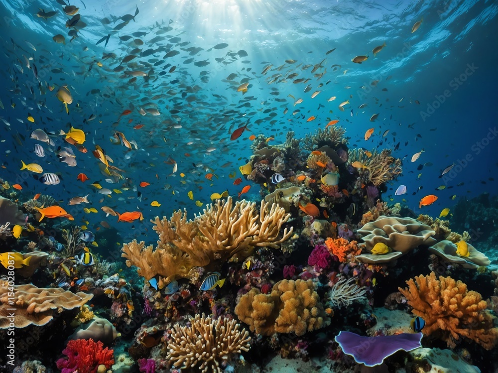 Naklejka premium Colorful coral reef underwater with vibrant marine life