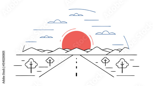 Sunset Road Minimalist Line Art