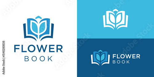 Creative simple flower book logo template. Book with abstract flower logo design vector illustration.