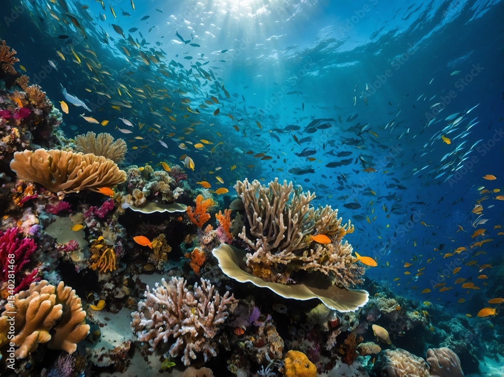 Naklejka premium Colorful coral reef underwater with vibrant marine life