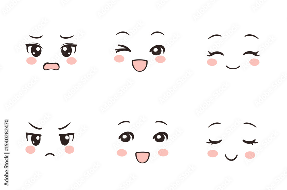 Cartoon Faces Showing Different Emotions Vector Illustration
Cute faces display a range of emotions including surprise, happiness, calmness, anger, and joy. Cartoon Faces Showing Different Emotions Vector Illustration
Cute faces display a range of emotions including surprise, happiness, calmness, anger, and joy.