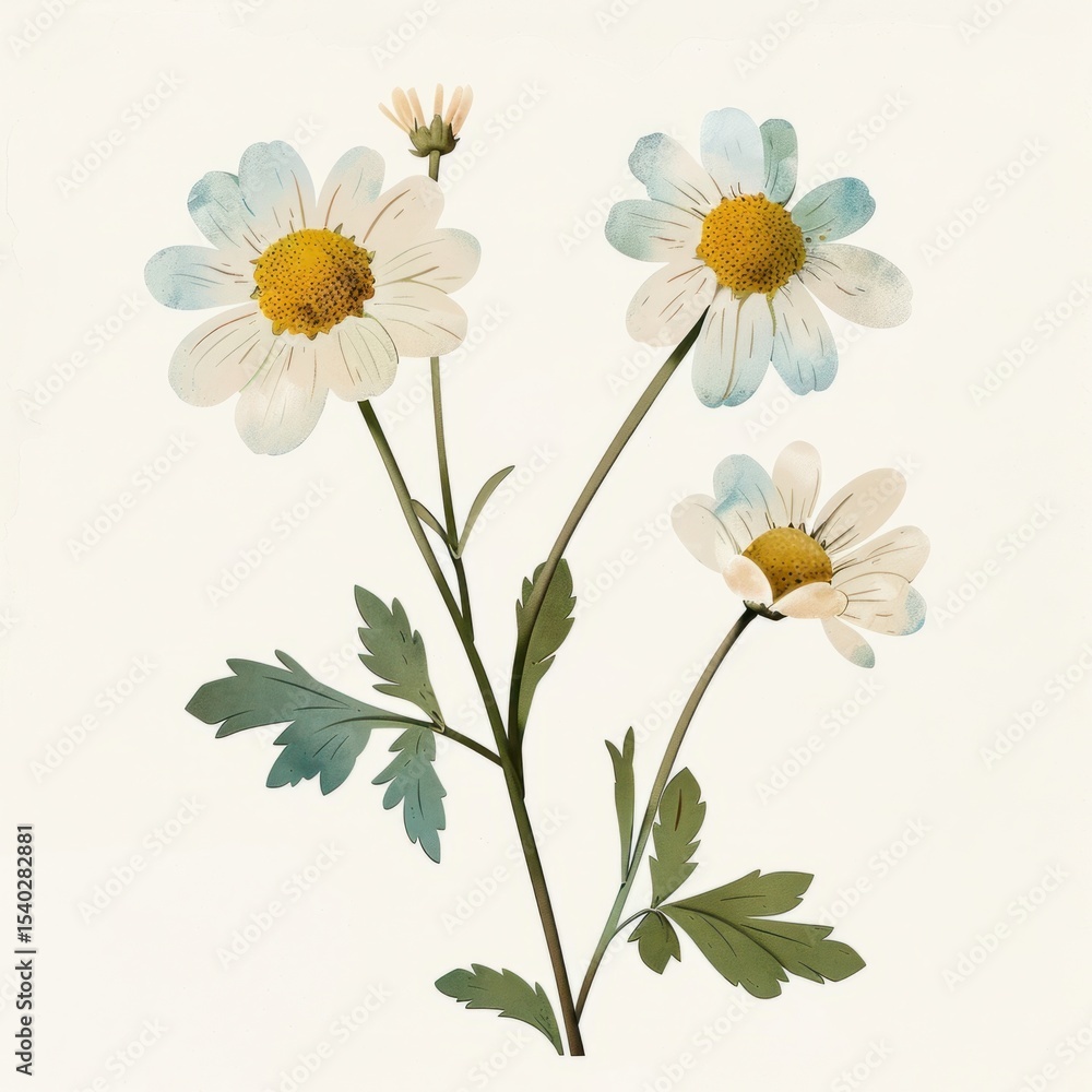 Fototapeta premium Feverfew flower illustration botanical daisy.