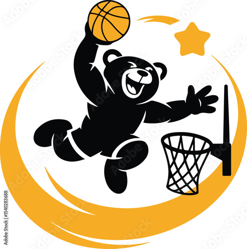 Basketball Mascot Silhouette Vector — Cartoon Animal Dunking, Dribbling, Spinning Ball — Black Motion Icon on White