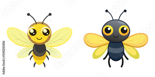 Set of cartoon firefly vector illustration design