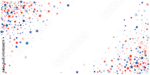 USA flag stars background, red and blue stars confetti