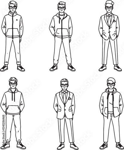 Stylish Men's Fashion Illustrations Casual and Formal Outfit Ideas for Modern Men