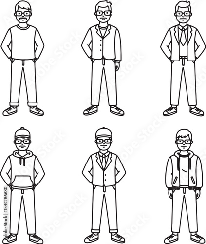Stylish Men's Fashion Illustrations Diverse Outfits & Looks for Modern Men