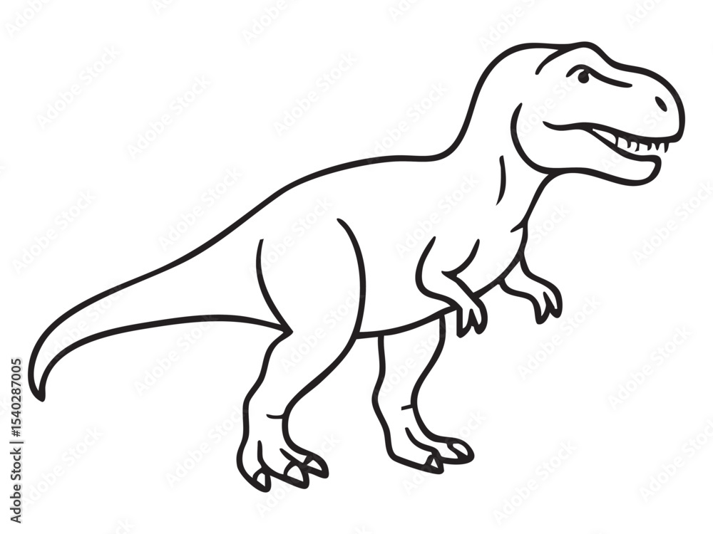 Obraz premium Black outline of t rex dinosaur isolated on white background, graphic illustration. concept of Tyrannosaurus rex, prehistoric creature, extinct animal, icon, design element