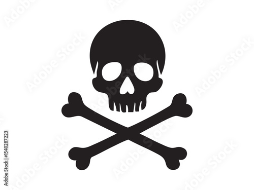 Black silhouette of human skull with crossed bones, graphic illustration. concept of pirate symbol, danger icon, halloween theme, skull and crossbones, design element.