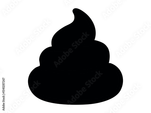 Black silhouette of poop icon isolated on white background, graphic illustration. concept of icon, digital art, humor, sanitation, feces design element