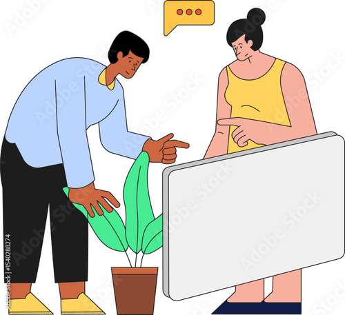 Work Collaboration and Ideas Sharing: Illustrative portrayal of a business team, immersed in a collaborative workspace. Expressing concepts and ideas. A graphic rendering
