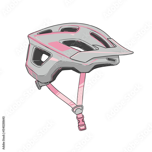 Mountain bike helmet with pink accents on a transparent background  