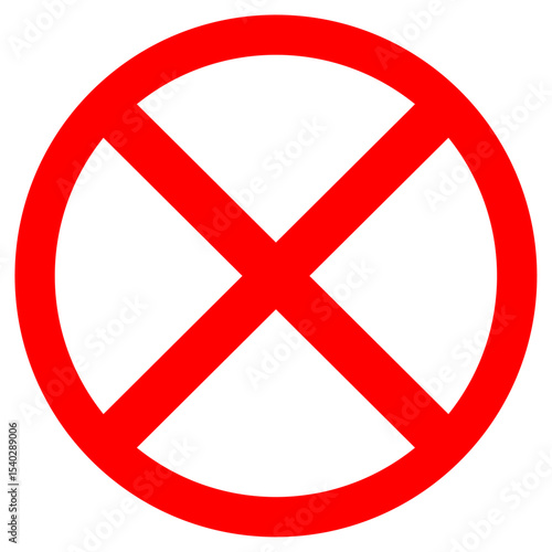 Bold Thick Red Circular Cross Prohibition Icon
