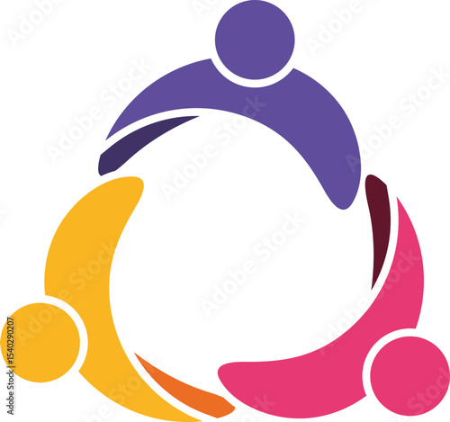Circle of Community: A vibrant emblem symbolizing unity, connection, and collaboration. This graphic depicts three figures intertwined, representing the strength found in teamwork and cooperation.