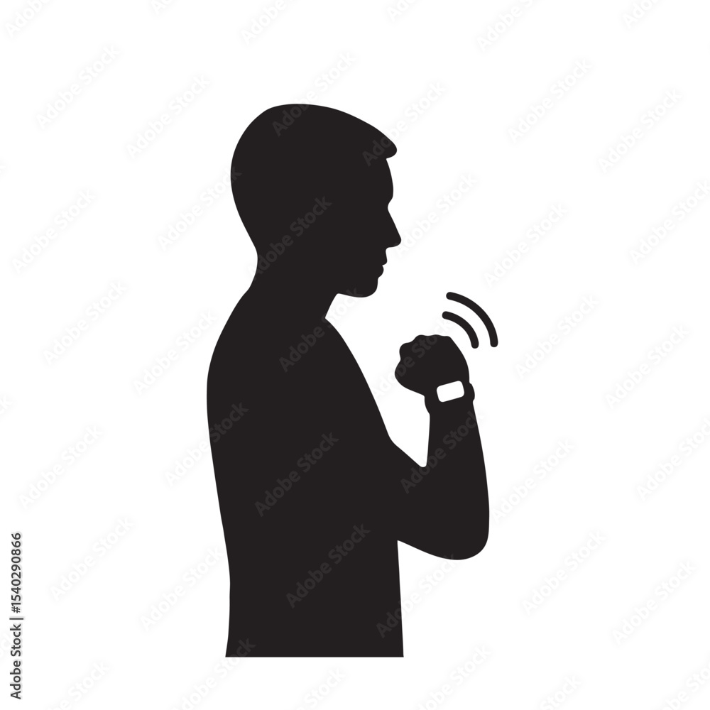 Man Using Smartwatch Silhouette Vector Icon Isolated on White Background Man Using Smartwatch Silhouette Vector Icon Isolated on White Background