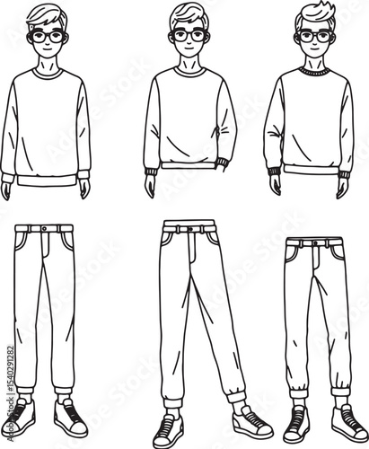 Stylish Casual Outfit Designs Simple Line Art Illustrations of Men's Fashion