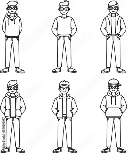 Stylish Men's Casual Outfit Illustrations Six Diverse Looks for Inspiration