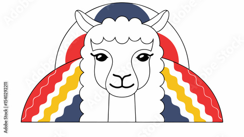 Cute Alpaca with Rainbow Background