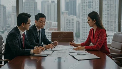 Wallpaper Mural Business professionals discuss strategies in modern office with cityscape view Torontodigital.ca