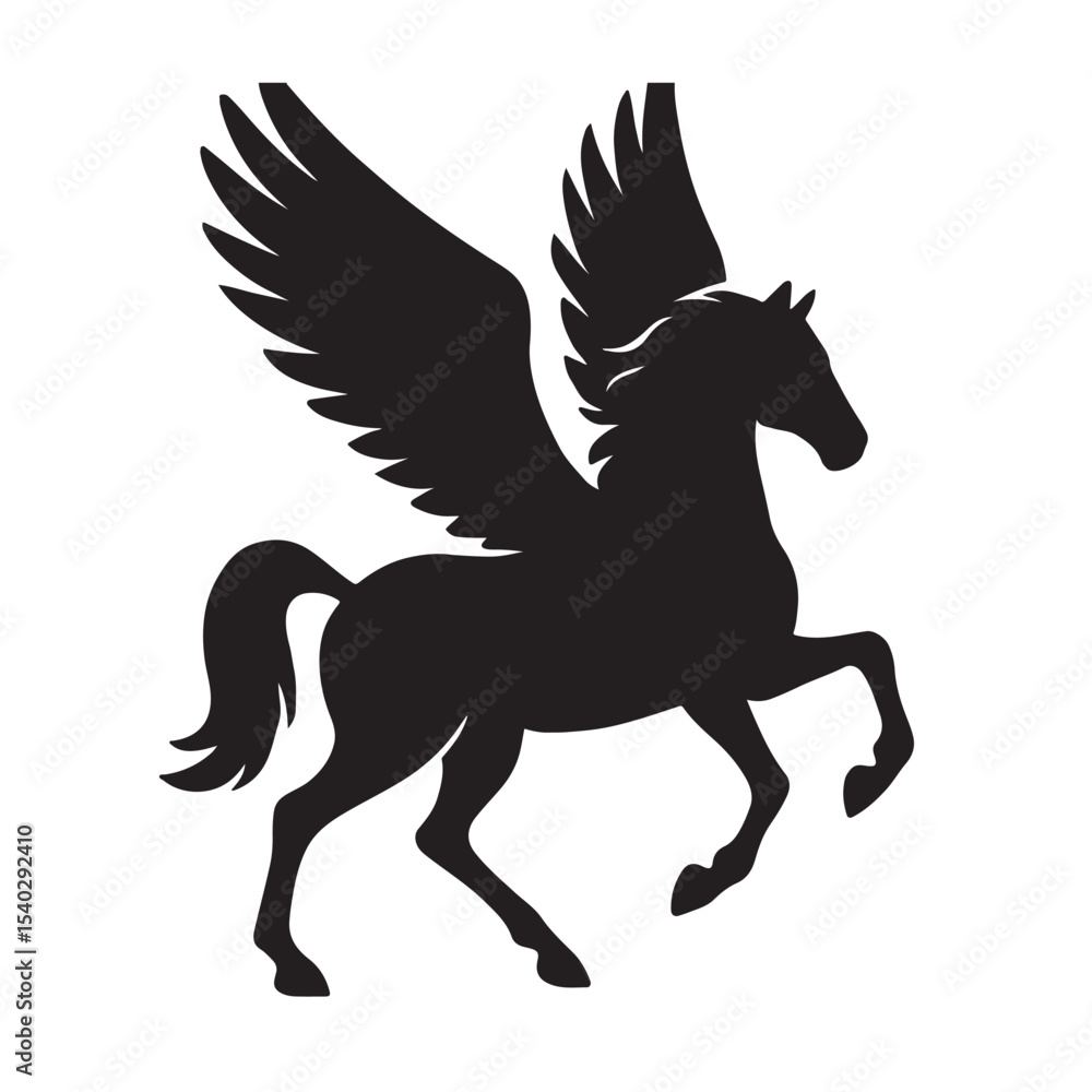 Flying Pegasus Horse Silhouette Vector Icon Isolated on White Background Flying Pegasus Horse Silhouette Vector Icon Isolated on White Background