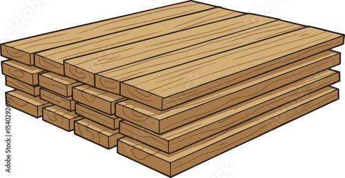 Stacked lumber illustration with visible wood grain and dark brown outlines