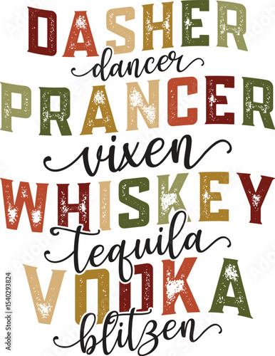 Dasher, Dancer, Prancer, Vixen A Festive Whiskey, Tequila, Vodka Cocktail Design