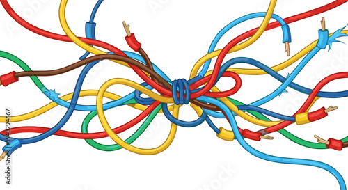 A Colorful Tangled Mess of Electrical Wires with Damaged Connections