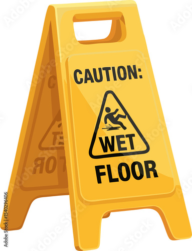 Bright Yellow Caution Sign: Wet Floor Hazard Warning with Slipping Figure