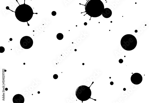 Black circles of varying sizes with appendages scattered against a white background, creating a playful, abstract design.