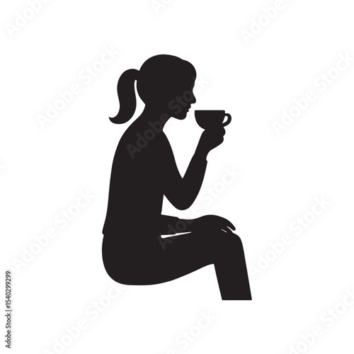 Wallpaper Mural Woman Drinking Coffee Silhouette Vector Icon Isolated on White Background Torontodigital.ca