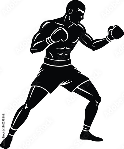 Silhouette Vector of Boxer Standing in Classic Boxing Stance