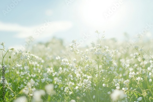 Soft-focus field of tiny white flowers