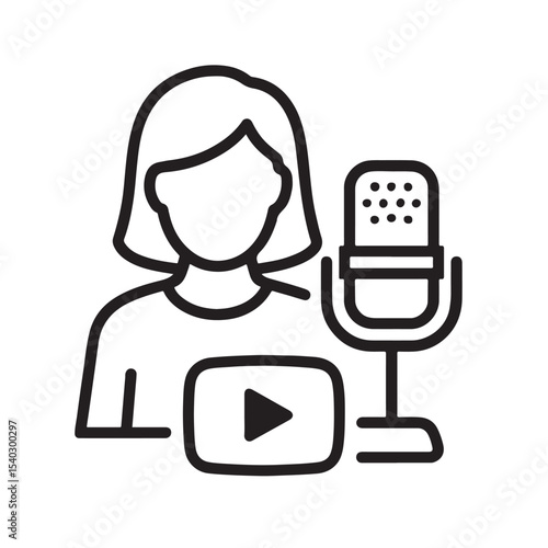 Female Podcaster Silhouette Vector Icon Isolated on White Background