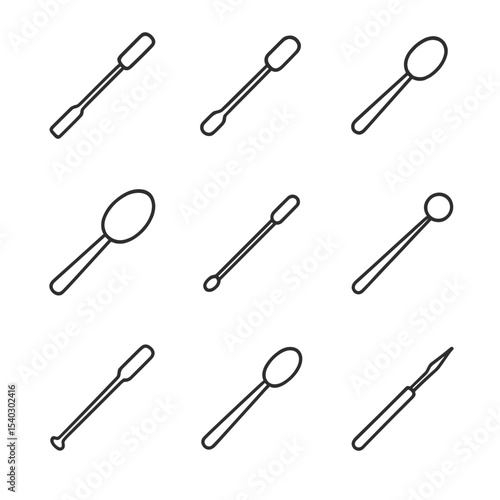 Laboratory Spoons Icons. Outline icon set of laboratory and medical spoons: lab spatula, sample scoop, medicine spoon, weighing