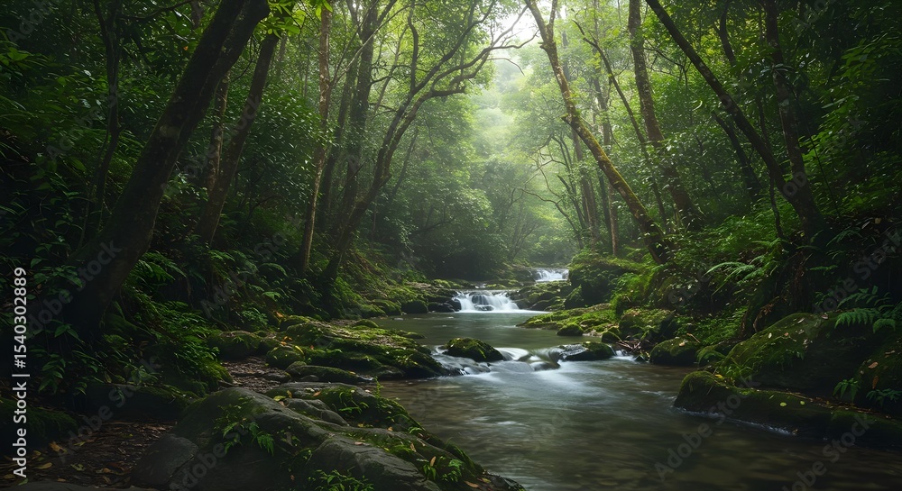 Obraz premium Forest, Stream, River, Serene Forest Stream