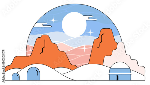 Desert Night Landscape with Dome