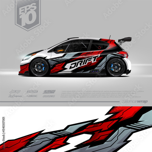 Racing car wrap design vector. Graphic abstract stripe racing background kit designs for wrap vehicle, race car, rally, adventure and livery. Full vector eps 10	
