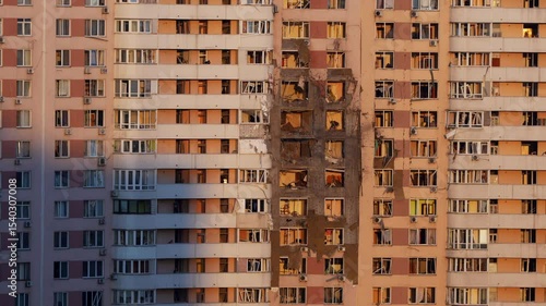 Kyiv, Ukraine - 17 June 2025: Destroyed residential building, . Consequences of the russian attack. War in Ukraine