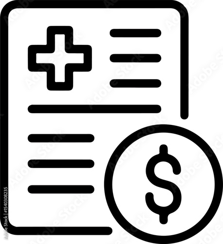 Medical Bill Cost Icon Black Bold Outline Style Document Healthcare Expenses Payment Finance Symbol