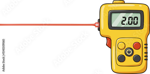 Cartoon Laser Distance Meter Displaying Precise Measurement of Two Point Zero Zero.