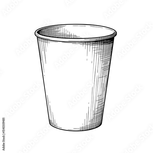 Single Paper Cup Doodle Illustration – Hand-Drawn Black and White Line Art on Transparent Background