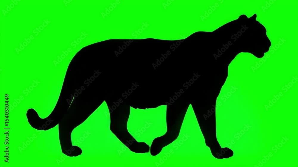 Silhouette of a Majestic Mountain Lion Quietly Walking Embodying Stealth and Power on a Vibrant Green Screen Background Silhouette of a Majestic Mountain Lion Quietly Walking Embodying Stealth and Power on a Vibrant Green Screen Background