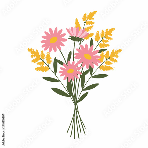 Pink Daisies and Goldenrod Bouquet: A Charming Floral Arrangement