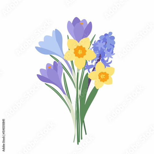 Wallpaper Mural Spring Bouquet: Crocus, Daffodil, and Hyacinth Flowers in Pastel Shades Torontodigital.ca