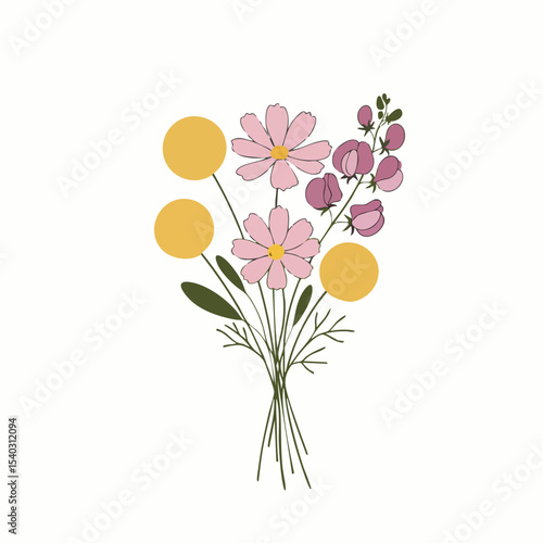 Delicate Floral Arrangement with Pink Cosmos and Purple Sweet Peas.