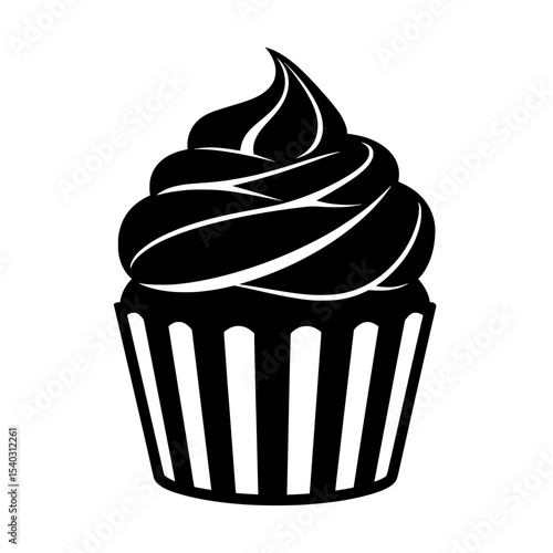 A clean and appetizing black bold vector illustration of a cupcake.