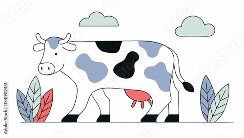 Cute Cartoon Cow in a Field