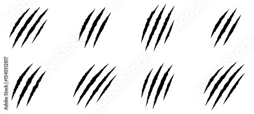 Collection of claws animal scratch vector icons. Cat, tiger, jaguar, lion monster scratches paw shapes. Vector Illustration.